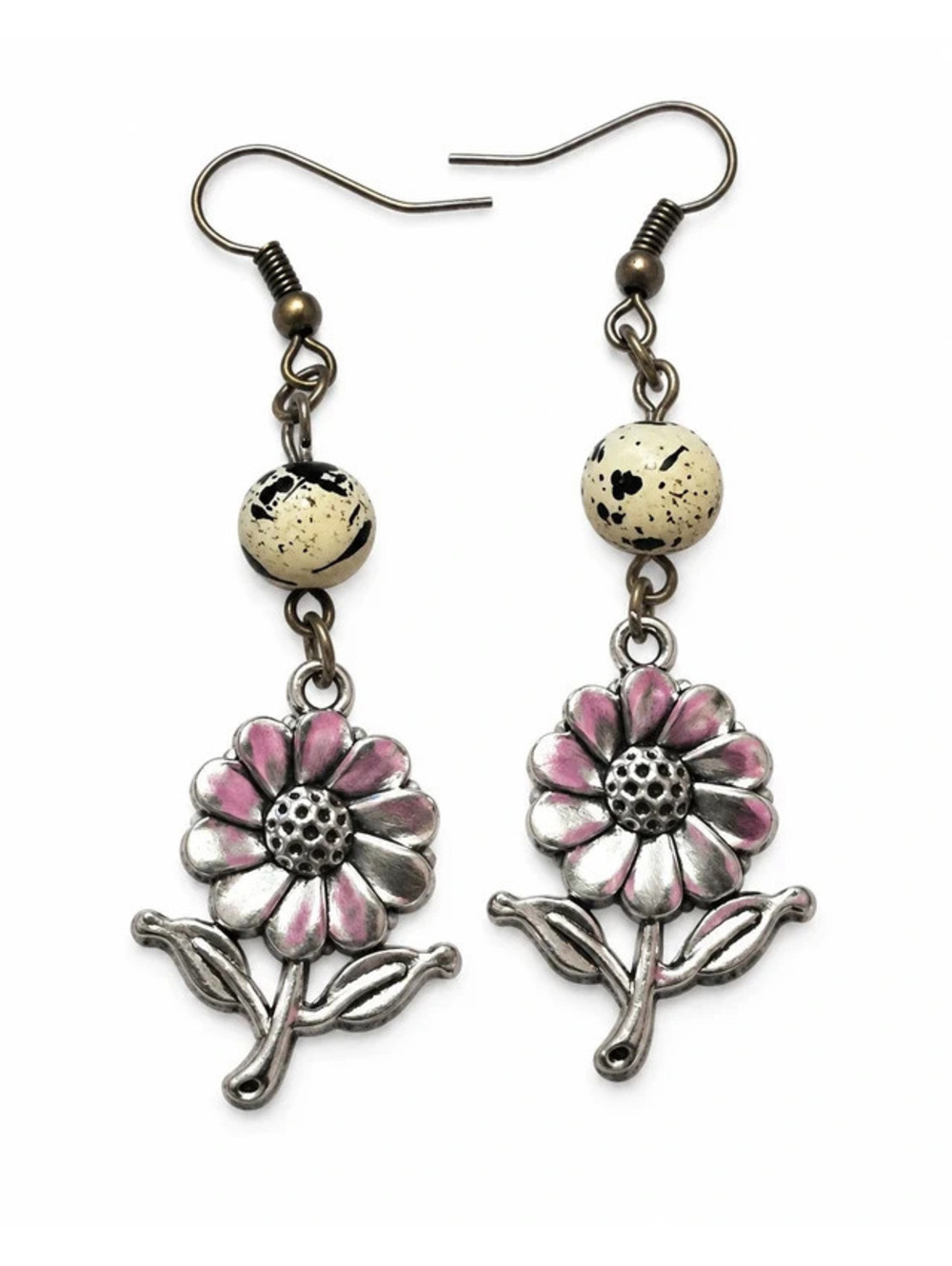 Speckled Bead Flower Dangle Earrings